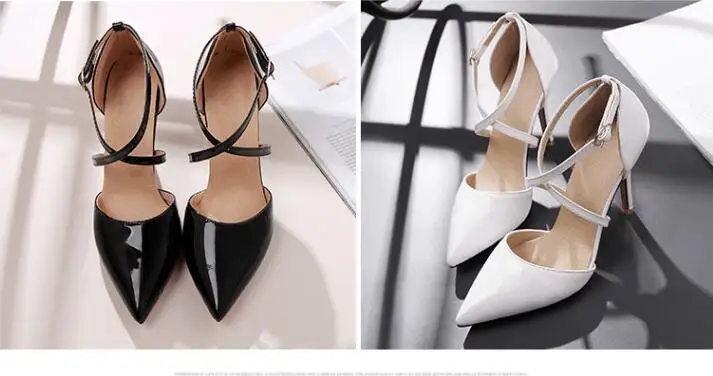 Женская пикантная обувь на высоком каблуке женские вечерние модельные туфли с перекрестной пряжкой рабочая обувь телесного и черного цвета, большие размеры 43, 47 Baotou, маленький размер 31, 32