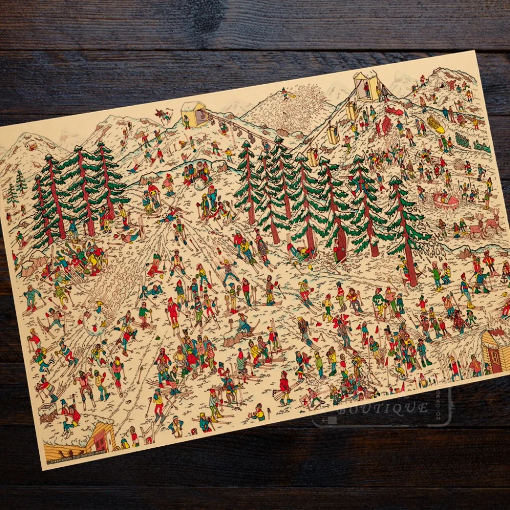 

Where's Waldo Ski Slopes Sports Print Landscape Trip Travel Retro Vintage Poster Canvas DIY Wall Art Home Bar Posters Decor