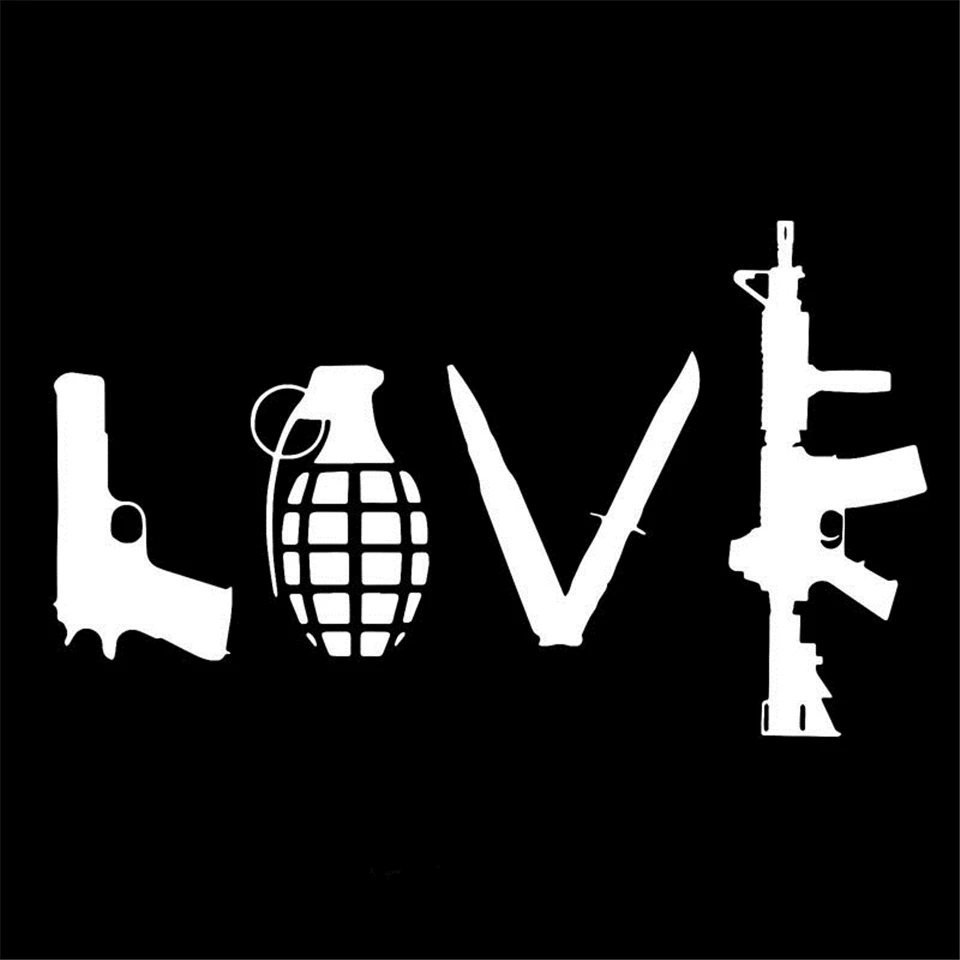 LOVE With Guns Car Vinyl Sticker Grenade Hand Gun Car Stickers Styling And Decals AR15 Fashion Car Decal Stickers 12.7CM7 (4)