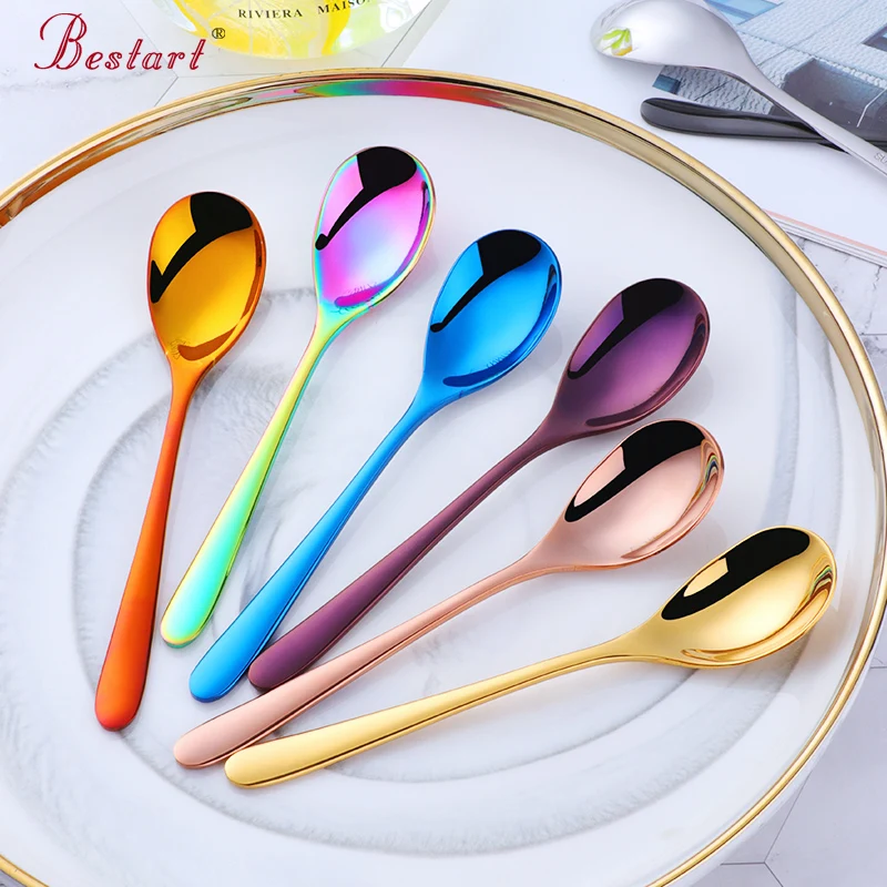 5 Pcs Tea Spoon Stainless Steel Colorful Gold Small Mini Spoon Coffee