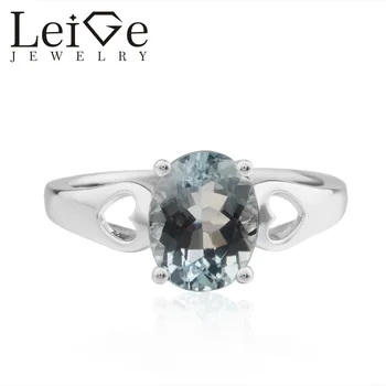 

Leige Jewelry Natural Aquamarine 925 Sterling Silver Ring Oval Cut Gemstone March Birthstone Promise Engagement Rings for Women