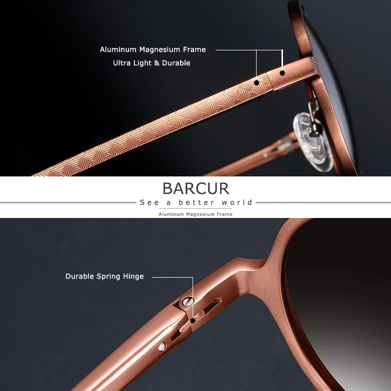 BARCUR Polarized Round Sunglasses Luxury Brand Unisex Glasses Retro Vintage UV400 Retro Style