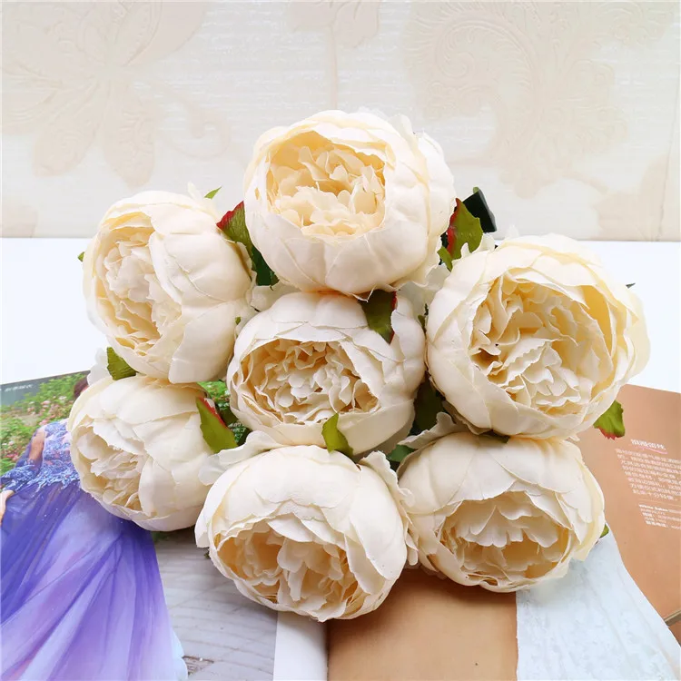 7 heads/bunch Artificial Peony Flowers for Wedding Bouquet Fake Flower for Home Garden Party Decoration DIY Bride Wreath Garland