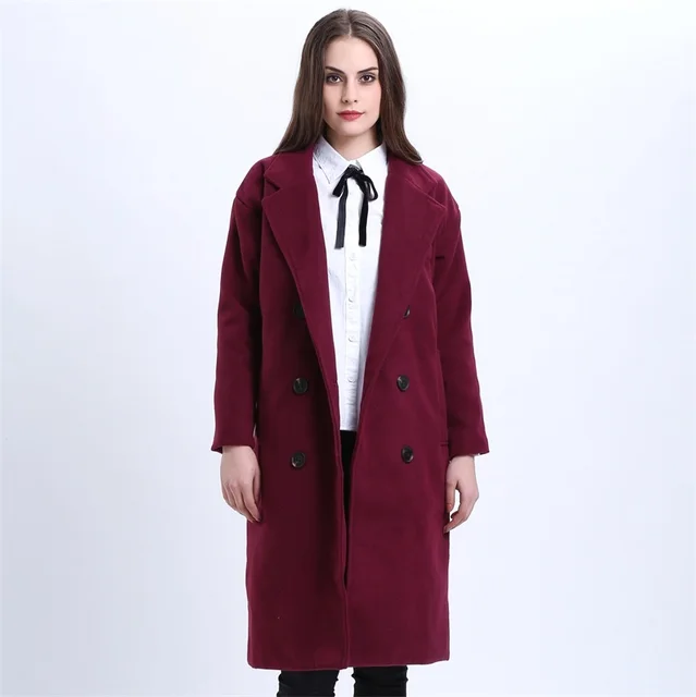 H.SA Winter Coat Women Elegant Long Overcoat Woolen Jacket