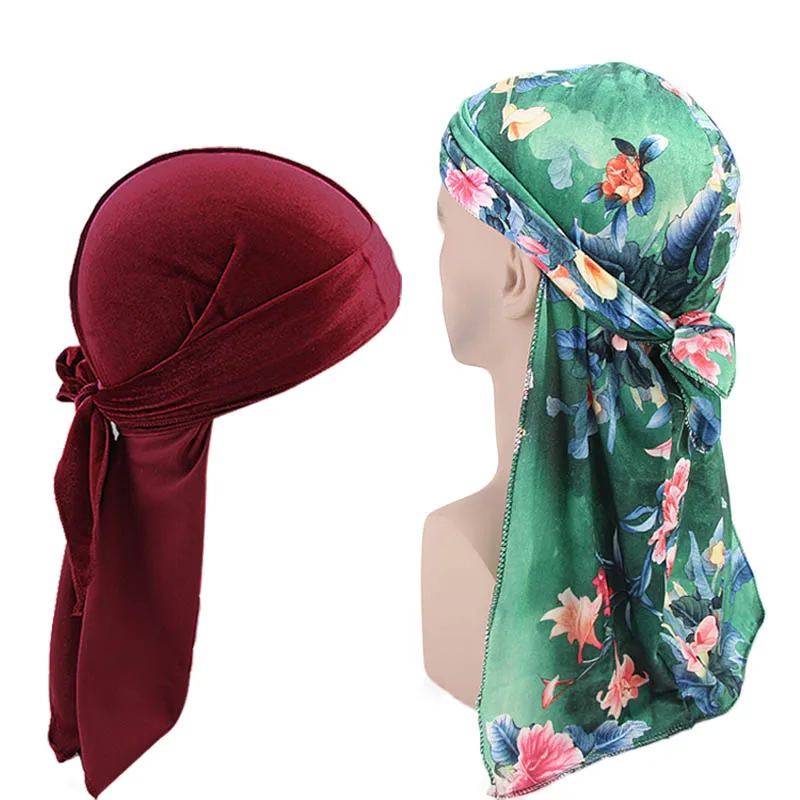 Plain and Print Velvet Durag 2pcs set Unisex Men Women Breathable Bandana