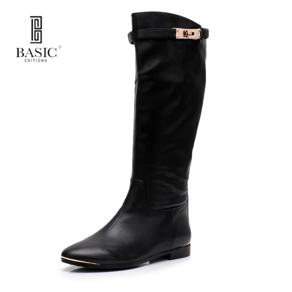 

Basic Edition Women Spring Autumn Genuine Leather Mid Calf Round Toe Low Heel Zip Up Fastened Casual Boots - A2293-1522