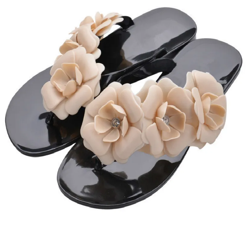 

QWEDF 2019 New Summer Hot Women Sandals With Beautiful Camellia Flower Sweet Flip Flops XC-23