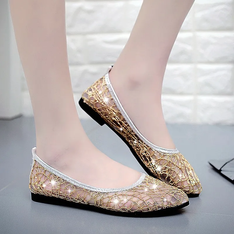 

2019 Women Flat Shoes Woman Mesh Hollow Out Beach Pointed Toe Flats Shoes Summer Lady Loafers Woman Shoes Damen Schuhe