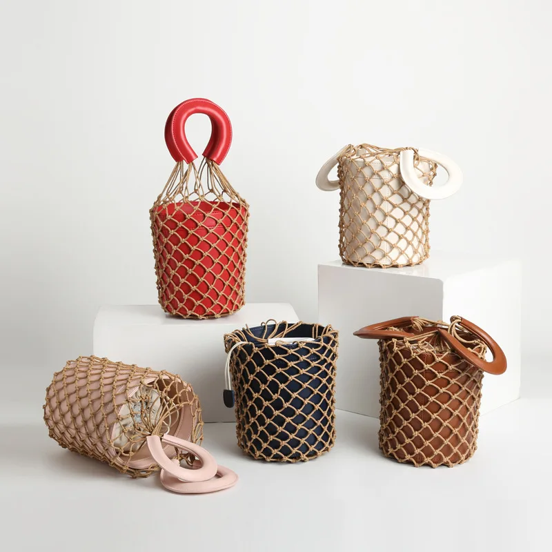 

Spring / Summer 2019 Custom Women Net Bag Ins Net Bag Woven Bag with Bucket Handbag