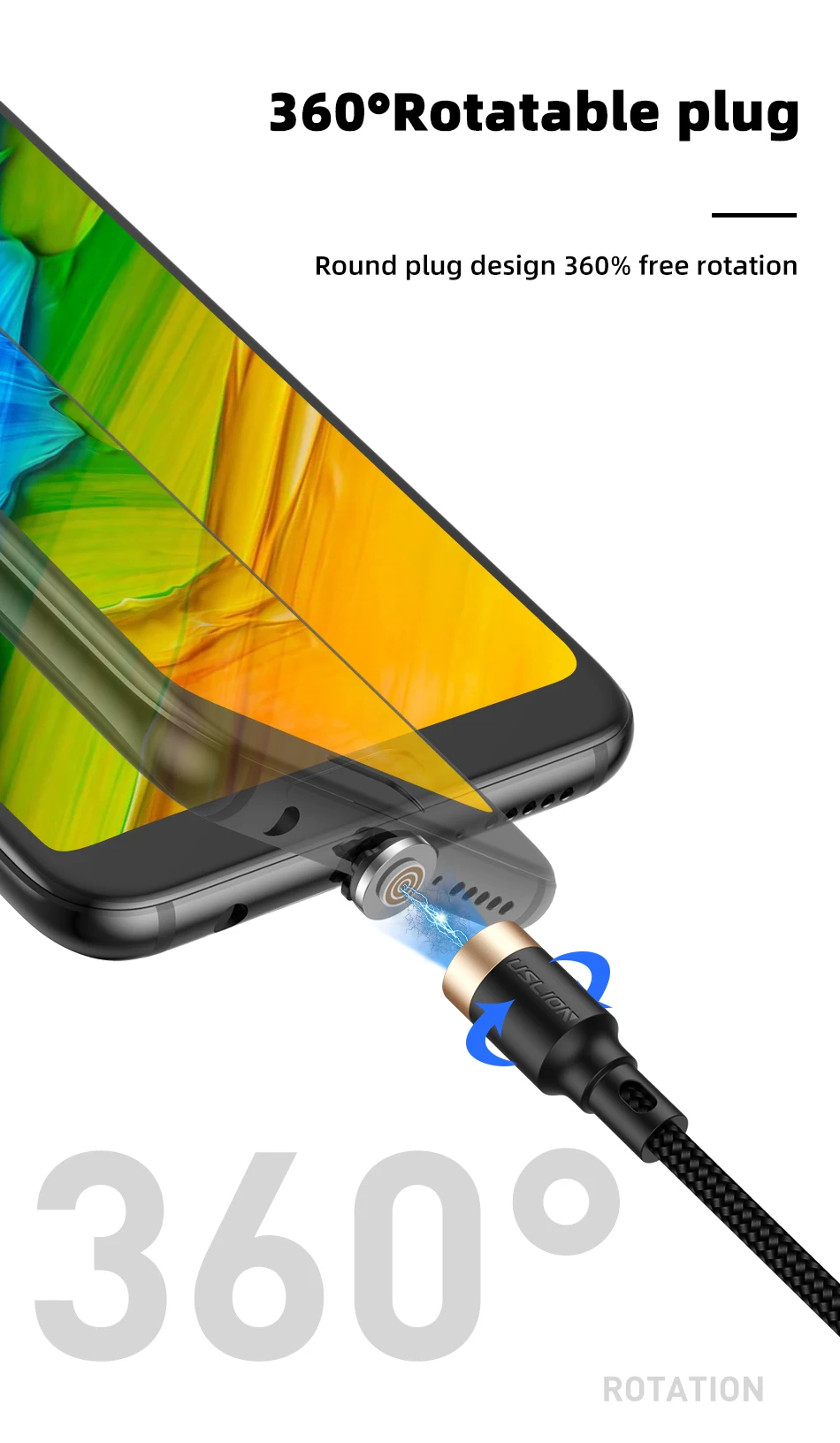 Магнитный кабель USLION 3A для быстрой зарядки iPhone Xs Max XR 8 7 6 6S Plus, кабель Micro USB type-C для samsung Xiaomi huawei