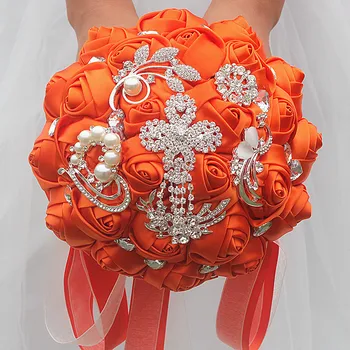

Artificial Flower Rhinestone Ribbon Bouquet Romantic Wedding Bridal Bridesmaid Holding Flowers Decoration PE flowers Rose