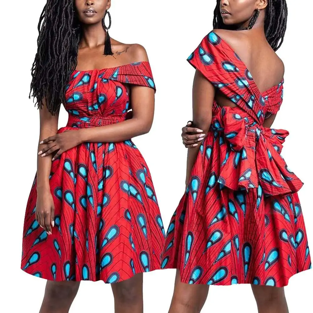 

SUNGIFT African Dress For Women Dashiki African Print Multi-Wear African Print Mini Dresses 2019 Women Summer 4 Colors Dress
