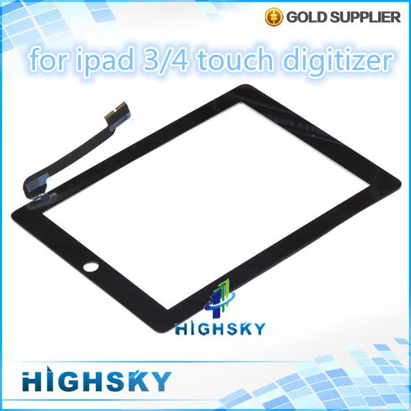 10 pcs/lot free shipping for ipad3 ipad4 black and white lcd screen glass with flex cable touch digitizer for ipad 3 ipad 4