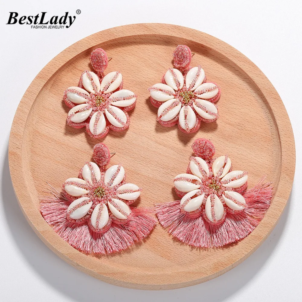 

Best lady New Tassel Bohemian Shell Flower Drop Earring Women Wedding Trendy Handmade Girls Party Gift Statement Earring Jewelry