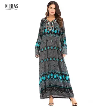 

Kureas African Clothes Dashiki Summer Dress African Dresses for Women Tribal Robe Floral Print Maxi Dress Embroidery Clothing