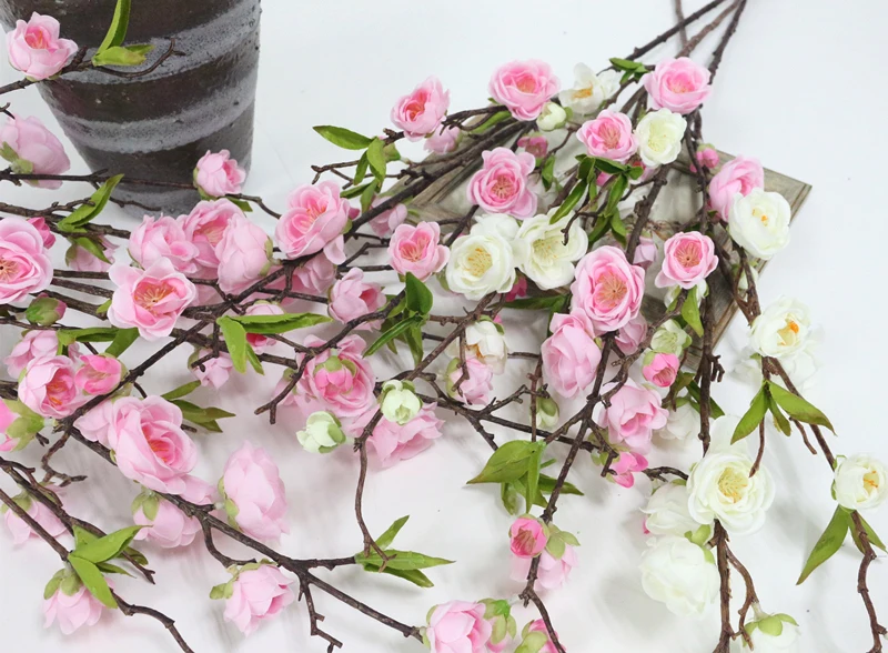 JAROWN Artificial Flowers For Plum Blossom Fake Leaves Table Arrange Silk Flowers For Wedding Home Party Decoration Accessory  (10)