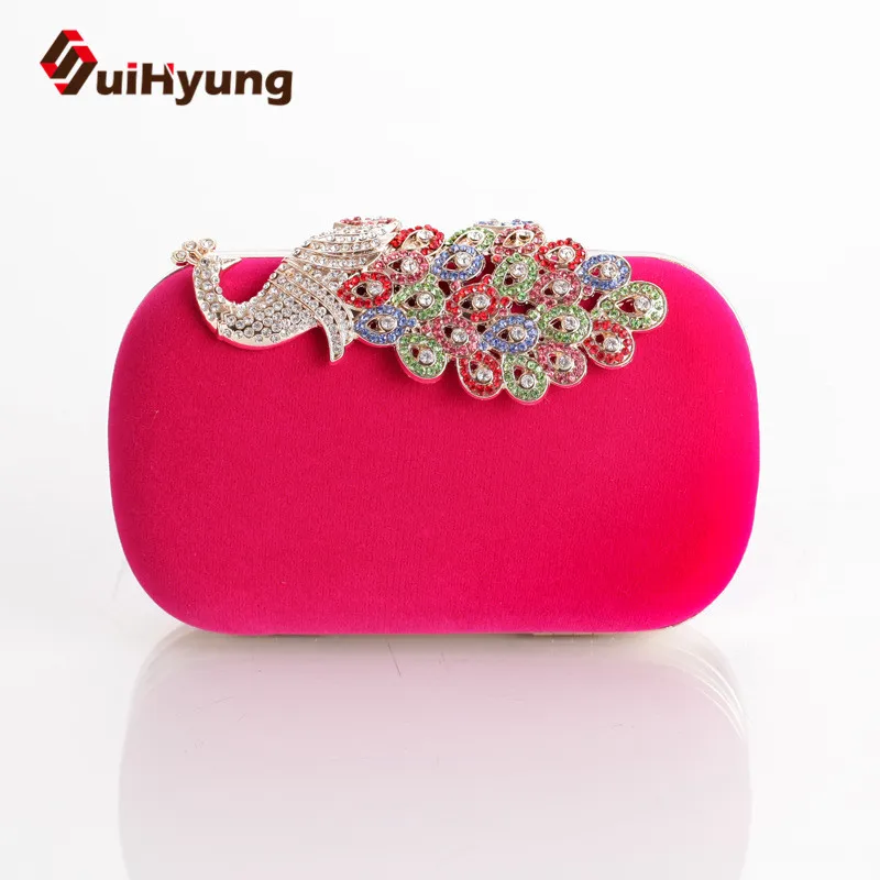 Hot Selling Top Quality Women Velvet Evening Bag Colored Diamond Hard Box Day Clutch Ladies Shoulder