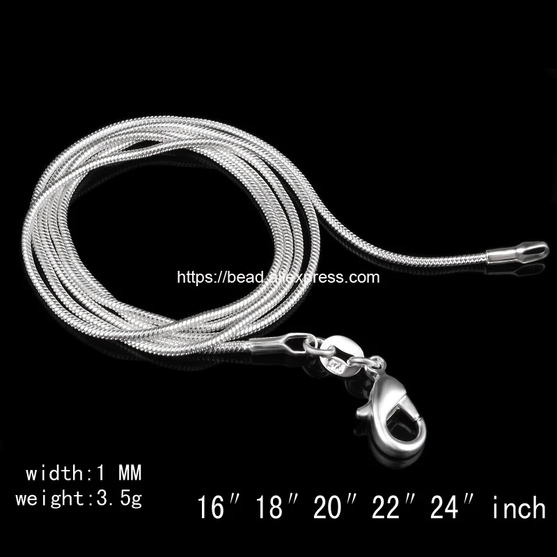 

Free Shipping 1.0mm 2.0mm Silver Plated Lobster Clasp Snake Chain 16 18 20 22 24 inch Pick Size For handmade Jewelry DIY