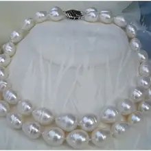 Двойные нити 9-10 мм пресноводный естественный белый барокко Жемчужное ожерелье 1" 19"