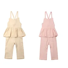 Модный однотонный комбинезон без рукавов с оборками для маленьких девочек