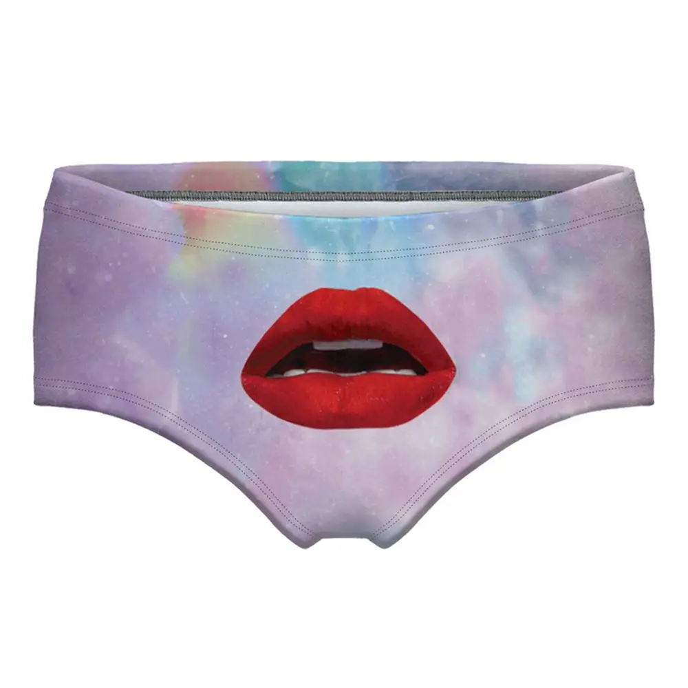 Women's Spandex Underwears 3D Printed Sexy Red Lips Women Briefs Ladies