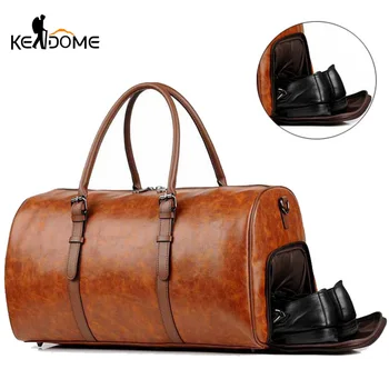 

Men PU Leather Gym Fitness Bag Travel Handbag Women Weekend Luggage Shoulder Bags Waterproof Large Totes Tas Sac De Sport XA78D