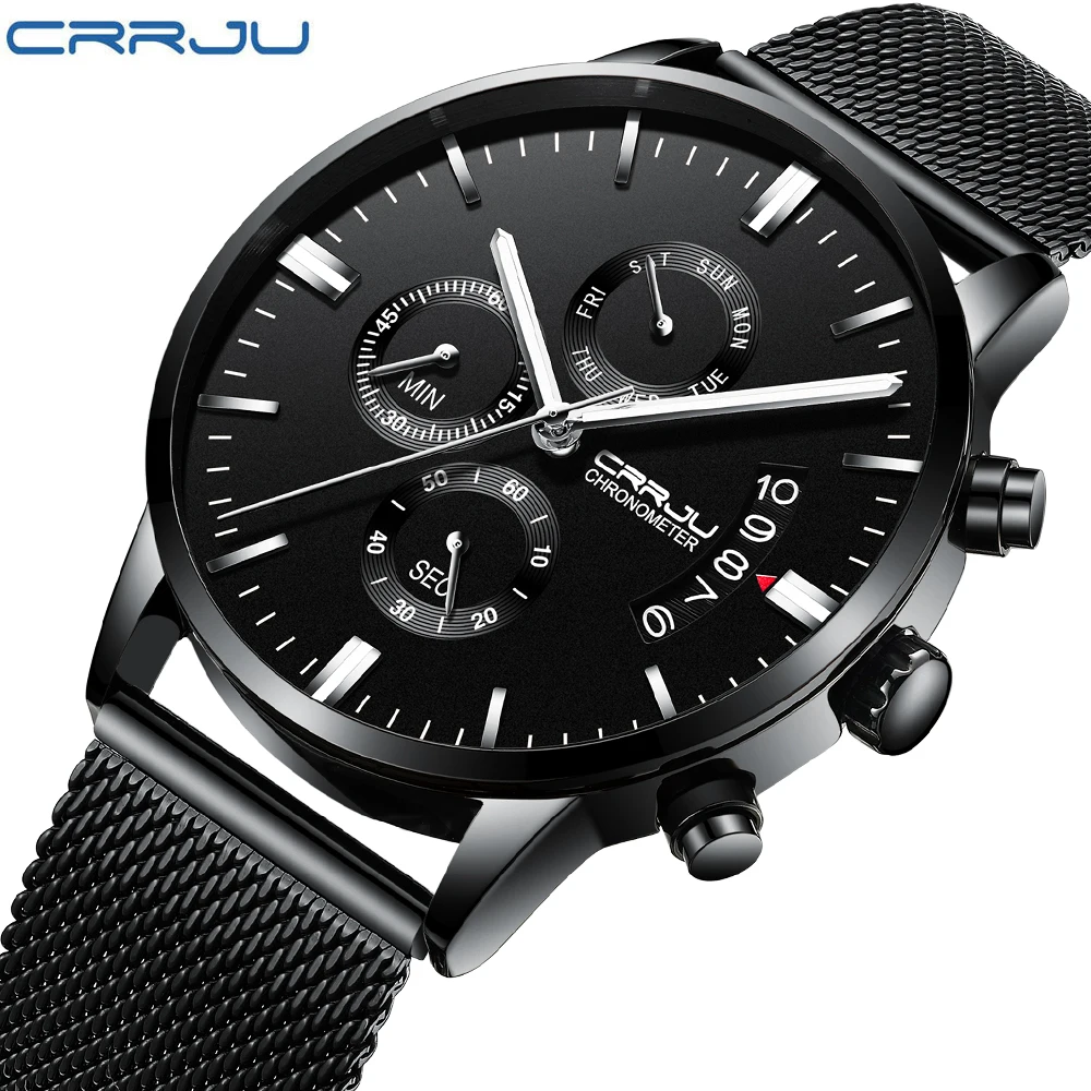 Crrju Топ бренд для мужчин s часы Роскошные Водонепроницаемый Дата часы мужской стальной ремешок повседневные кварцевые часы для мужчин спортивные наручные часы masculino