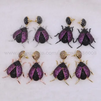 

New! Micro pave CZ high quality beetles insect earrings lifelike insect jewelry beetles fashion b earrings gift for women 2704