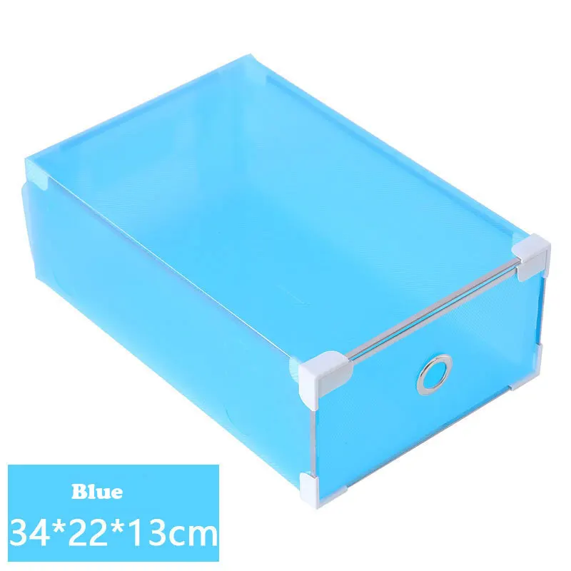 Экологичная прозрачная вешалка для обуви, пластиковая прямоугольная коробка для хранения, органайзер для обуви, утолщенный ящик для обуви, коробка для дома, Штабелируемая коробка - Цвет: Blue(L)