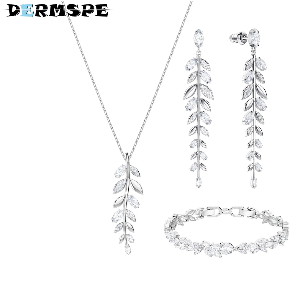 

DERMSPE 2018 New Mayfly Pendant, White, Silvery Plated MAYFLY Bracelet Female Gifts Birthday Gifts Statement Necklace Set