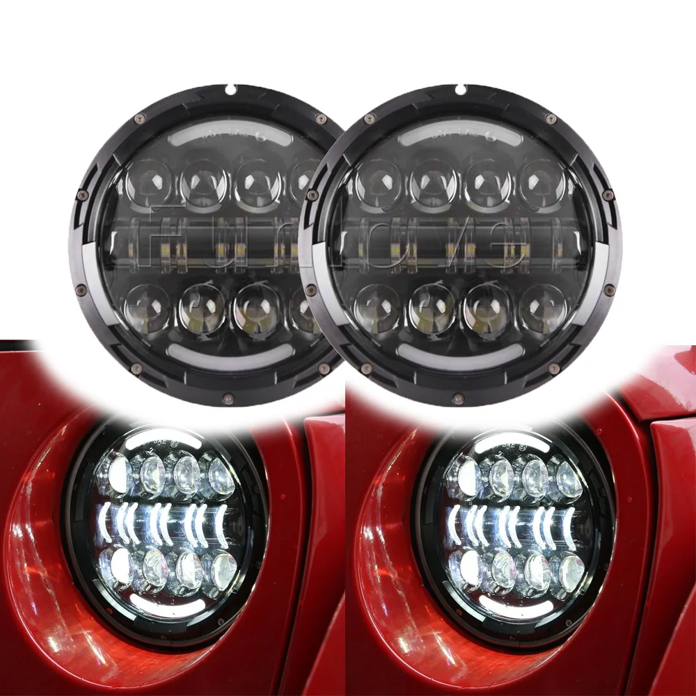 2PCS 80W Round LED Headlights Kit with Angel Eye DRL Amber Turn Signal Lights for Jeep Wrangler JK CJ LJ-in Car Light Assembly from Automobiles ...