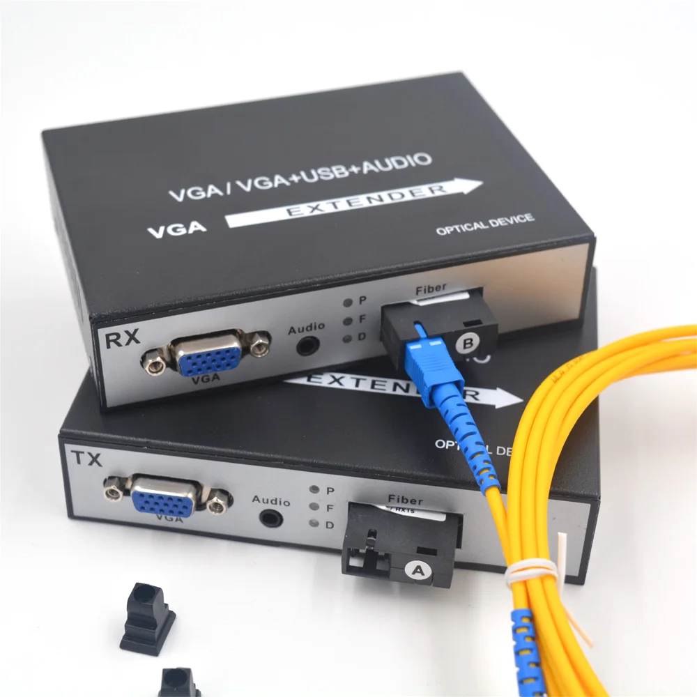 Высокое качество 1080 P VGA стыковки TX/RX Наборы Волоконно-Оптические медиаконвертеры со стерео 3,5 мм аудио одномодовый волокна до 20 км