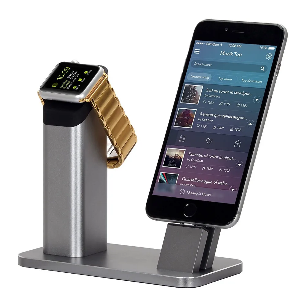 

Fashion 2 in1 phone holder for iPhone 7 6 6S plus se Lightning Charging Dock for Apple watch 1 2 Aluminum Desktop Bracket Stand