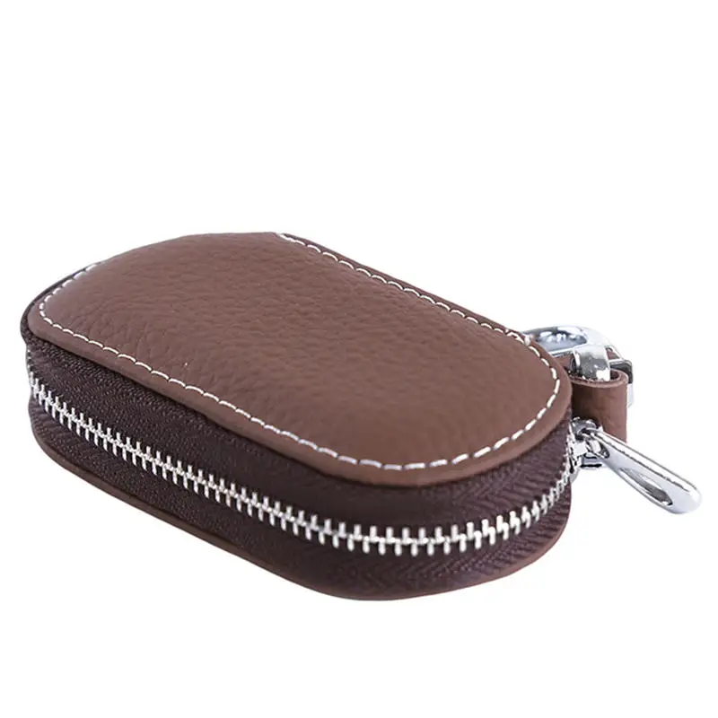 Leather Car Key Wallets Men Key Holder Housekeeper Keys Organizer Women Keychain Covers Zipper Key Case Bag Unisex Pouch Purse - Цвет: Coffee