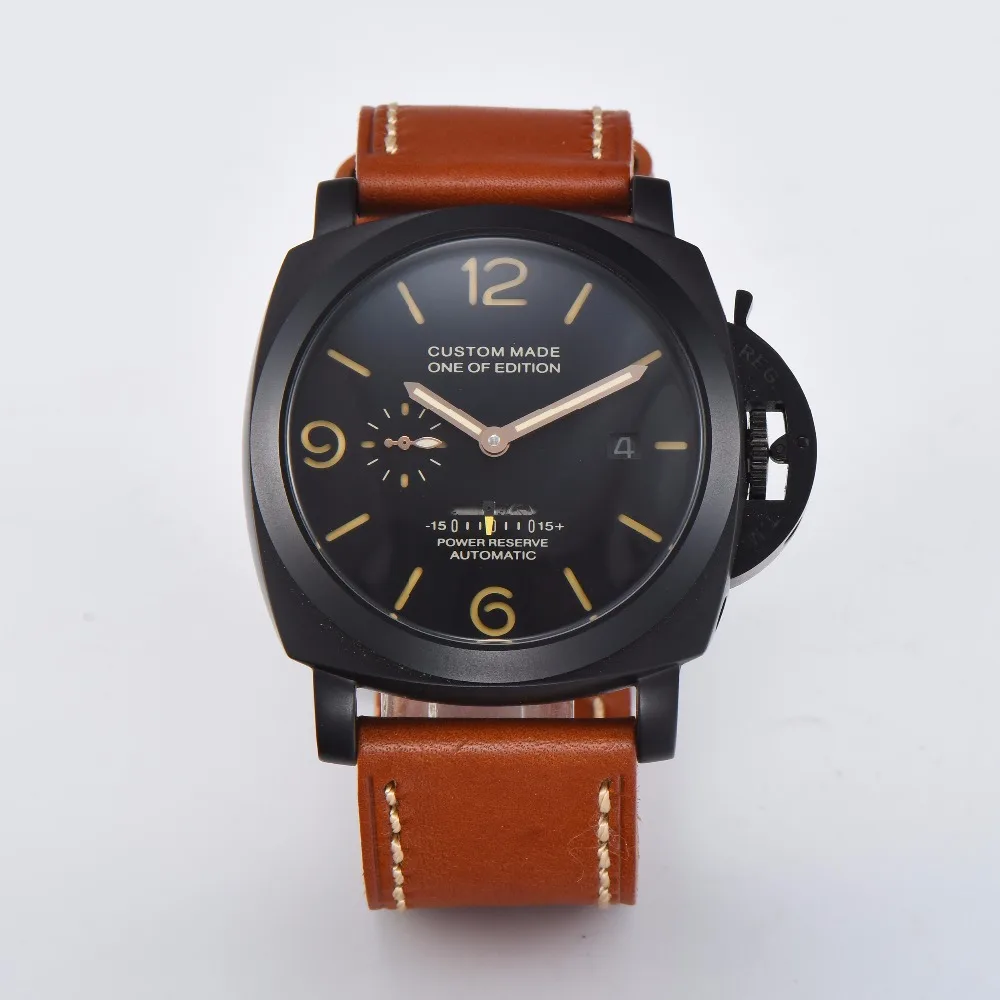 

Parnis watch power reserve movement 47mm stainless steel automatic winding men's high quality leather strap S21