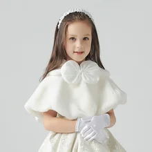 Детская Свадебная зимняя накидка белого цвета и цвета слоновой кости; мягкая флисовая накидка принцессы с бантом для девочек; Верхняя одежда для детей; пальто с мехом; шерстяной плащ