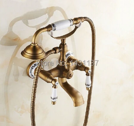 brass material Classic bronze plating Wall Mounted Bathtub Faucet set telephone style bath and shower faucet