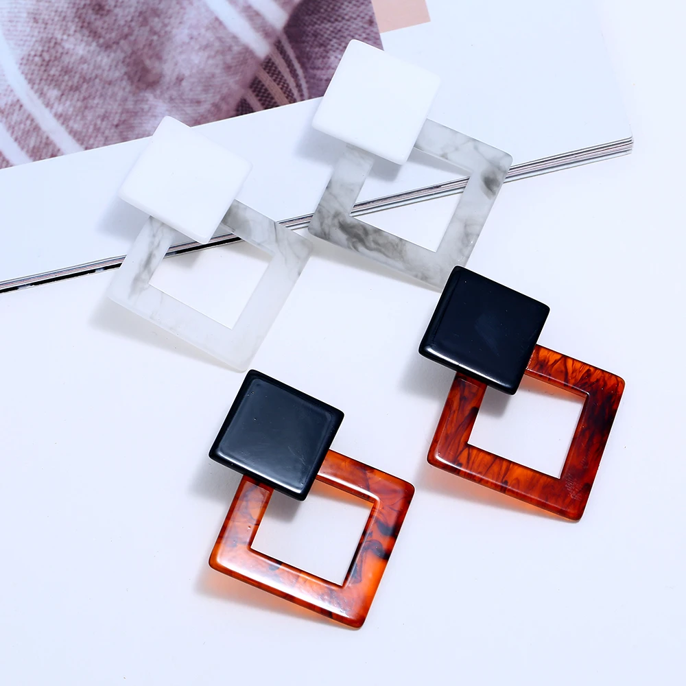 

Hesiod Fashion Geometric Square Earrings For Women Red White Acrylic Drop Dangle Earring Party Gifts 2019
