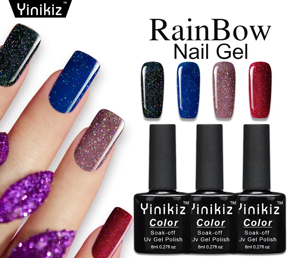 

Yinikiz Colors Rainbow Uv Nail Gel Polish Holographic Starry Pigment Glue Nails Varnish Primer Gel Top Coat Lacquer Gels