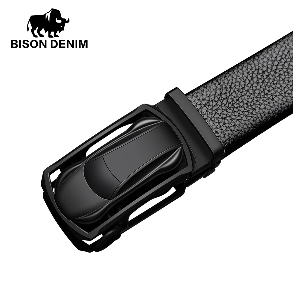 Мужской ремень из воловьей кожи BISON DENIM роскошный натуральной с автоматической