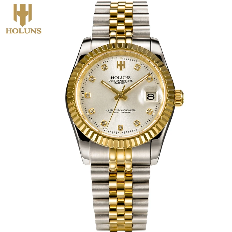 US $59.80 HOLUNS luxury automatic mechanical men gold watches Japan movement full Stainless Steel 100 Waterproof Wrist Watch for men