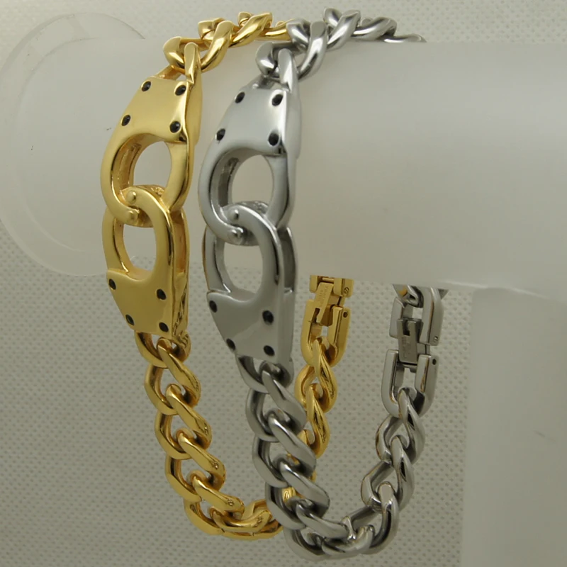cool 8.66'' silver/gold plating handcuffs curblink 316L stainless steel bracelet