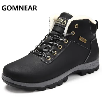 

GOMNEAR 2017 Winter Warming Hiking Boots With Plush Fur Outdoor Antiskid Men Trekking Hiking Sneakers Men Comfortable Shoes