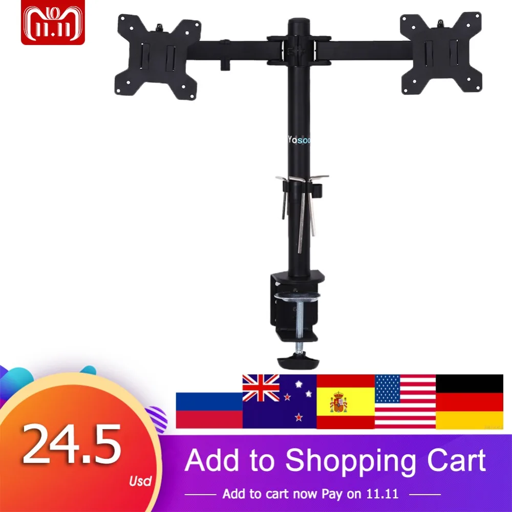 

Adjustable Dual Monitor Stand Rotation Double Arm Desktop TV Holder for Computer Monitor For 13-27 Inch TV Mount Bracket Clamp