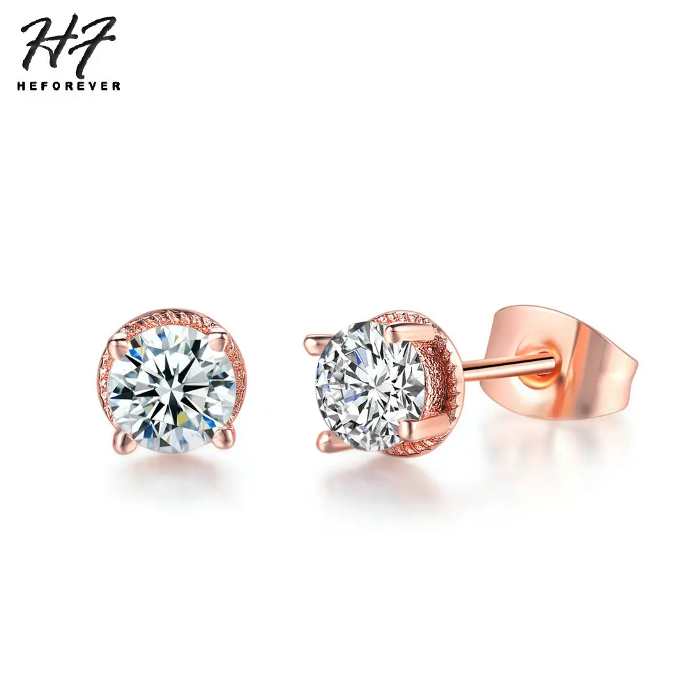 

Trendy Round Simple Crystal Stud Earrings for Women Rose White Gold Color AAA+CZ Fashion Jewelry Xmas Gift E860