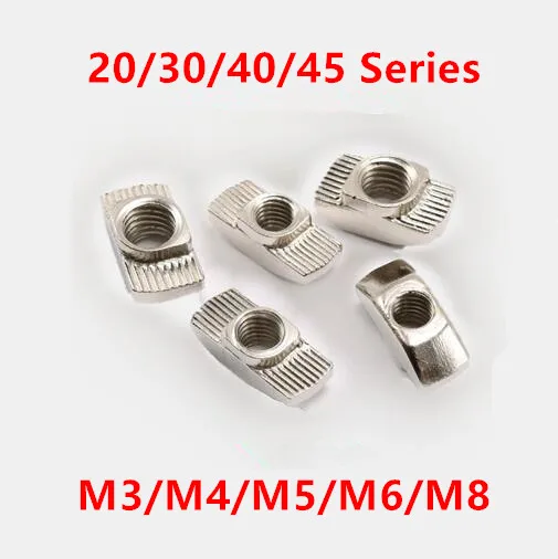 

50pcs T-Nut Thread M3/M4/M5/M6/M8 T hammer nuts fasten slot nut for 20/30/40/45 Series aluminum profile connectors