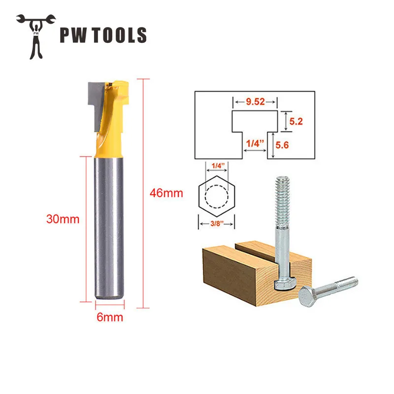 

3/8 Inch T-Slot Cutter 1/4 Inch Shank Steel Handle Milling Woodworking Router Bit DIY Hardware Tool