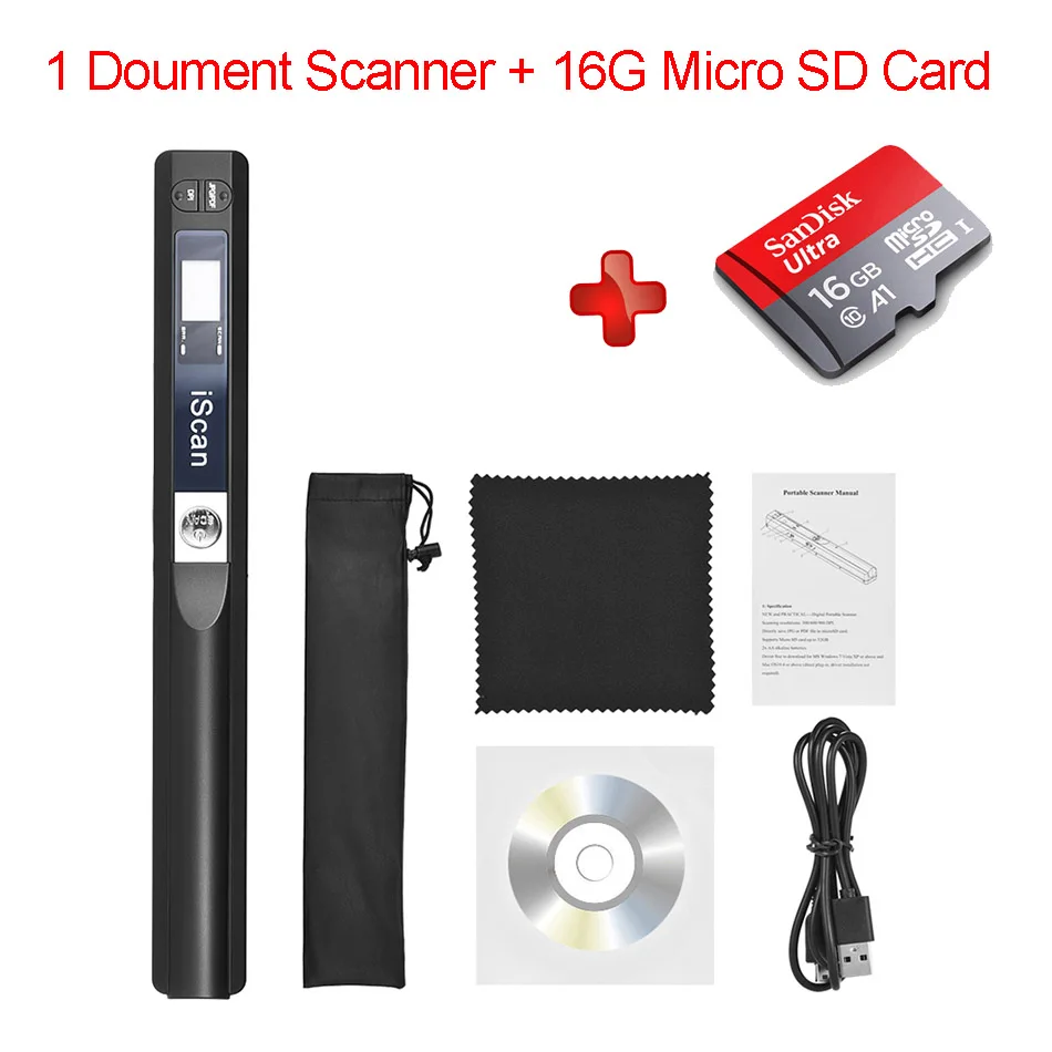 Портативный мини-сканер iScan 900 dpi A4, сканер книг, ЖК-дисплей, формат JPG/PDF, изображение для документов, ручной сканер, сканер A4 - Цвет: Scanner and TF Card