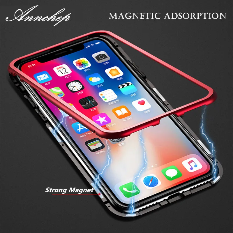 

Annchep Magneto Magnetic Adsorption Metal Flip Luxury Phone Case for Iphone X Iphone 7 8 For Samsung S8 S8+ S9 S9+ Plus Coque