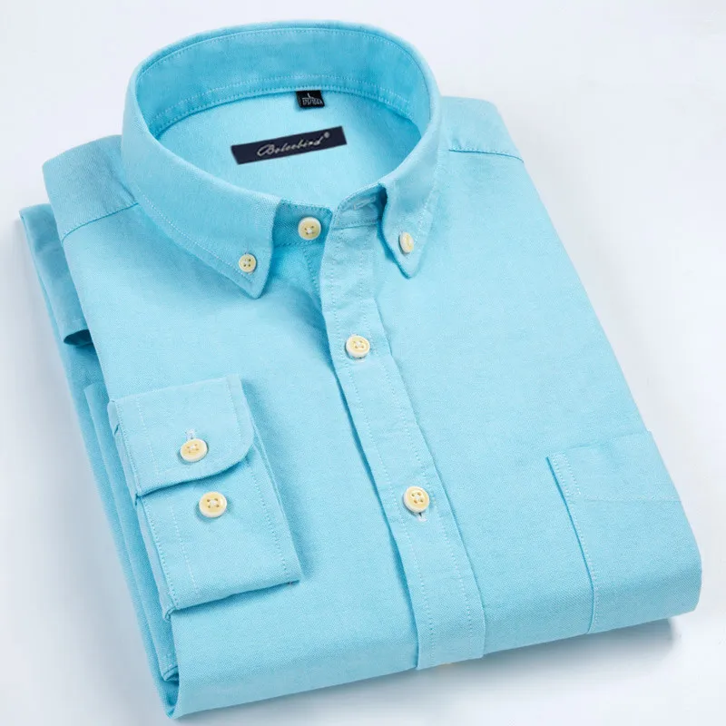 

Spring Oxford Youth Men's Shirt 100% Cotton Long-sleeved Male Shirt High Quality Casual Pure Color Office/Work Dress Mens Clothe